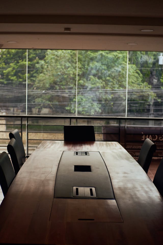 Empty conference room prepared for a business meeting