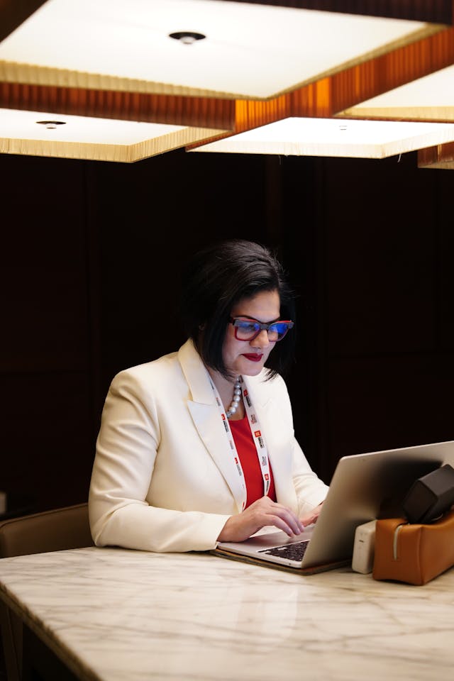 Professional reviewing LinkedIn keywords vs credibility showing optimized but unclear profile